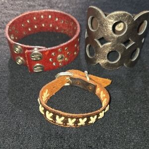 Set of Three Stylish Leather Bracelets